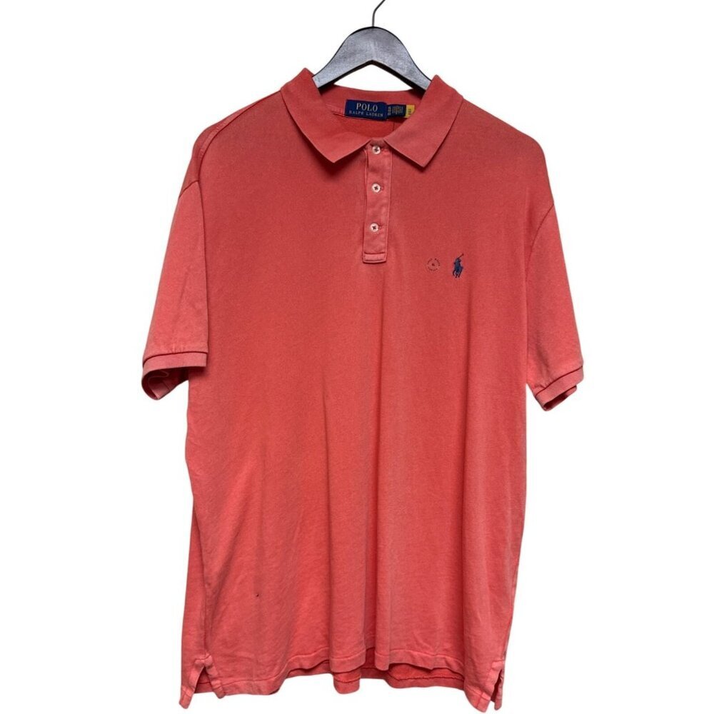Polo Ralph Lauren Men's Shirt Short Sleeve Knit 100% Cotton Coral Red XL Spots